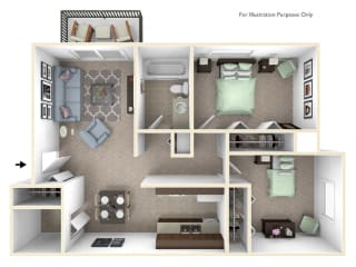 2-Bed/1-Bath, Dahlia Floorplan at Golden Gate 2-Bed/1-Bath, Dahlia Floorplan at Golden Gate at Bristol Square and Golden Gate Apartments, Wixom, MI