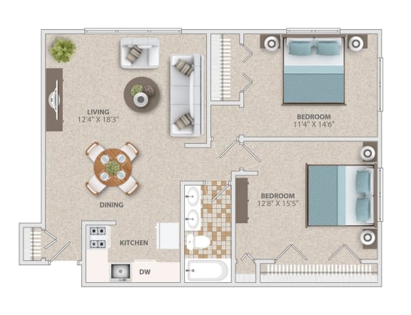 Floor Plan  Two bedroom apartment home at Broadfalls