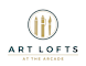 A logo for Art Lofts at the Arcade featuring pencils and paintbrushes.