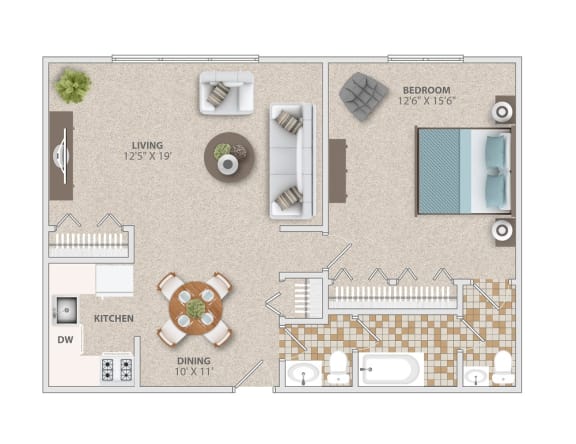 Floor Plan  One bedroom one and a half bath apartment home at Broadfalls