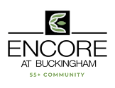 A logo with the text Encore at Buckingham and 55+ community.