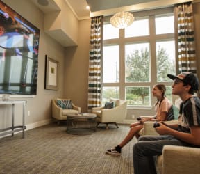 Living Area with Big TV at Ariel in Meadow Woods, FL