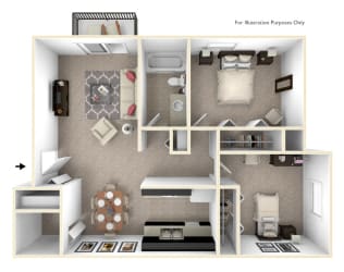 2-Bed/1-Bath, Dahlia Floor Plan 2-Bed/1-Bath, Dahlia Floor Plan at Cordoba Apartments, Michigan, 48334