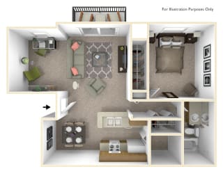 1-Bed/1-Bath, Bluebell Deluxe Floor Plan 1-Bed/1-Bath, Bluebell Deluxe Floor Plan at Beacon Hill Apartments, Rockford