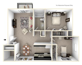 2-Bed/1-Bath, Dahlia Floor Plan 2-Bed/1-Bath, Dahlia Floor Plan at Cordoba Apartments, Michigan, 48334
