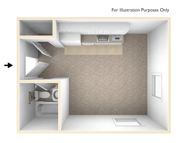 Floor Plan  Studio 3D Unfurnished Floorplan, Chancellor Apartments Los Angeles, CA