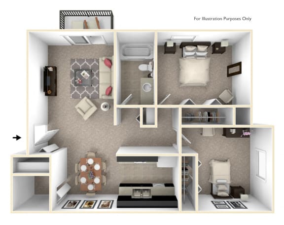 2-Bed/1-Bath, Dahlia Floor Plan at Cordoba Apartments, Michigan, 48334