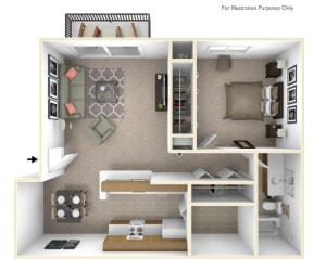 1-Bed/1-Bath, Bluebell Floor Plan 1-Bed/1-Bath, Bluebell Floor Plan at Beacon Hill Apartments, Rockford