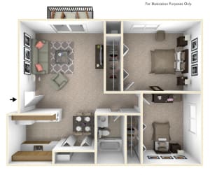 2-Bed/1-Bath, Marigold Floor Plan 2-Bed/1-Bath, Marigold Floor Plan at Beacon Hill Apartments, Illinois
