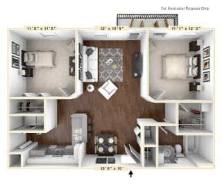 The Meridian - 2 BR 1 BA Floor Plan at The Avenue at Polaris Apartments, Columbus, OH