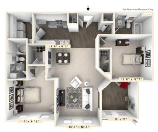 The Castello - 2 BR 2 BA Floor Plan at Bella Vista Apartments, Fishers