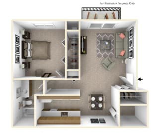 1-Bed/1-Bath, Magnolia Floor Plan 1-Bed/1-Bath, Magnolia Floor Plan at Beacon Hill Apartments, Rockford, Illinois