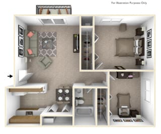 2-Bed/1-Bath, Marigold Floor Plan at Beacon Hill Apartments, Illinois
