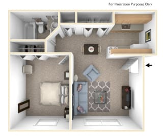 One Bedroom - Standard Floor Plan at Walnut Trail Apartments, Michigan