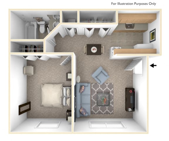 One Bedroom Standard Floor Plan at West Wind Apartments, Indiana, 46808