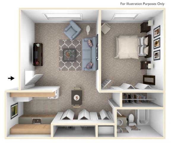 1 Bed 1 Bath One Bedroom Floor Plan at Briarwood Apartments, Benton Harbor, MI, 49022
