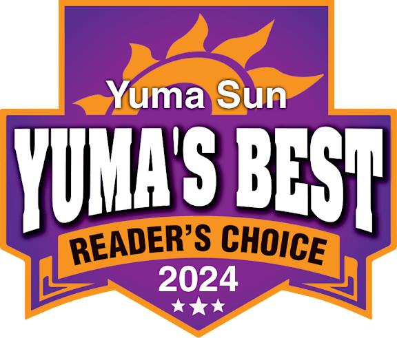 A purple and orange logo for Yuma's Best Reader's Choice 2024.