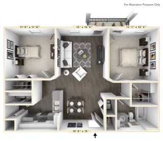 The Veneto - 2 BR 1 BA with Study Floor Plan at Bella Vista Apartments, Fishers, IN, 46038
