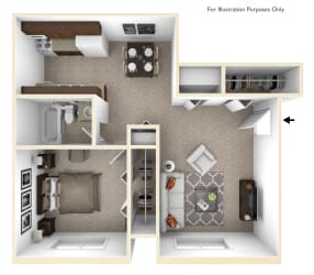 1-Bed/1-Bath, Mina Floor Plan 1-Bed/1-Bath, Mina Floor Plan at Beacon Hill Apartments, Illinois