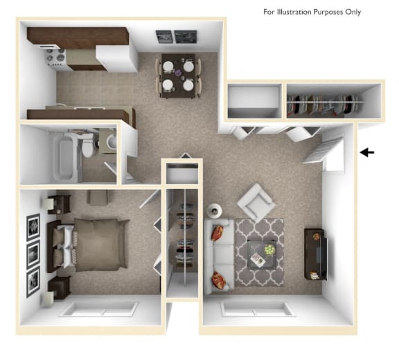 1-Bed/1-Bath, Mina Floor Plan at Cordoba Apartments, Farmington Hills, MI