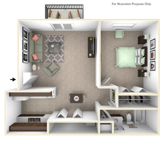1-Bed/1-Bath, Primrose Floor Plan at Great Oaks Apartments, Rockford, IL, 61109