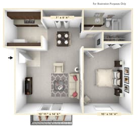The Sunrise - 1 BR 1 BA Floor Plan at Scarborough Lake Apartments, Indianapolis