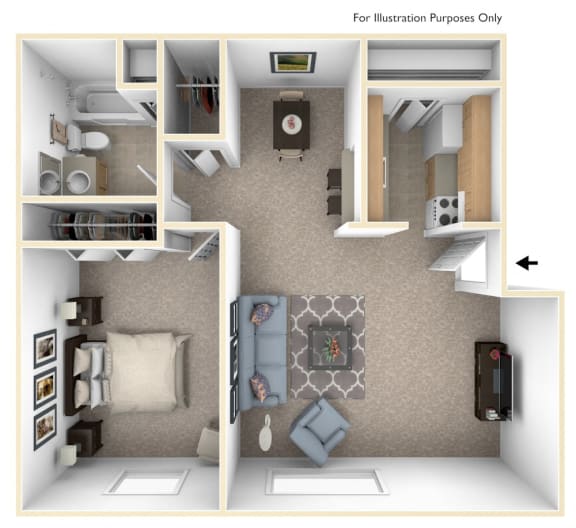 One Bedroom - Modified Floor Plan at Wood Creek Apartments, Kenosha, Wisconsin