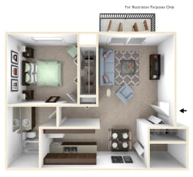 1-Bed/1-Bath, Magnolia Floorplan at Golden Gate 1-Bed/1-Bath, Magnolia Floorplan at Golden Gate at Bristol Square and Golden Gate Apartments, Wixom, MI, 48393