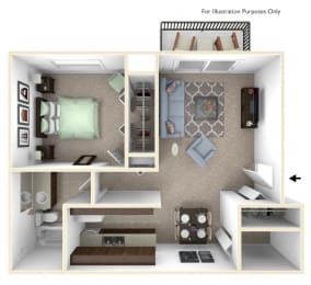 1-Bed/1-Bath, Magnolia Floorplan at Golden Gate at Bristol Square and Golden Gate Apartments, Wixom, MI, 48393