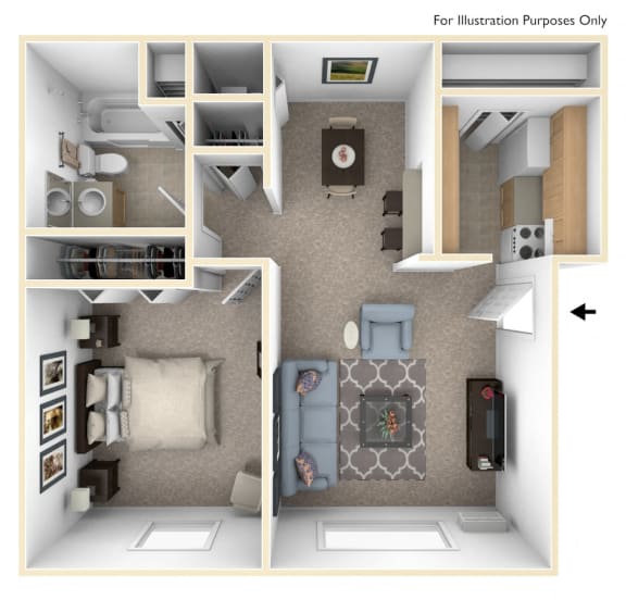 Classic One Bedroom Floor Plan at Irish Hills Apartments, South Bend, IN