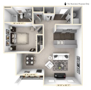 The Linden - 1 BR 1 BA Floor Plan at Bella Vista Apartments, Fishers, 46038