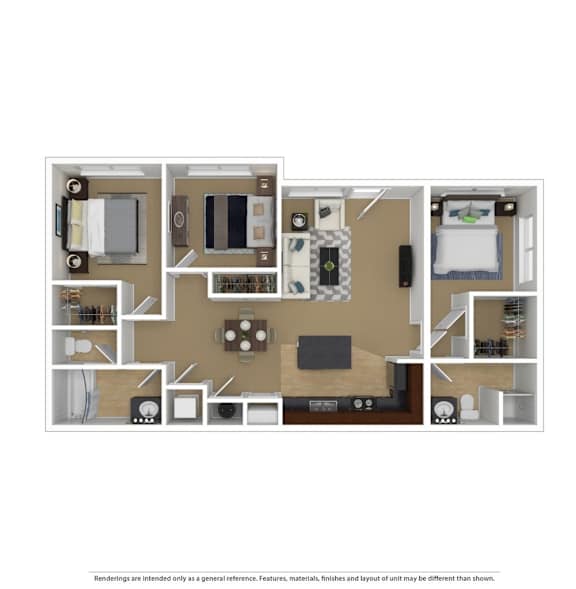 A floor plan of a house with a kitchen, living room, and two bedrooms.