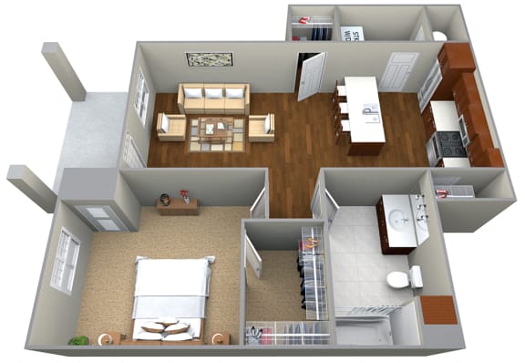 1 Bedroom/1 Bath (778 sf) Floor Plan at Cedar Place Apartments, Cedarburg, Wisconsin