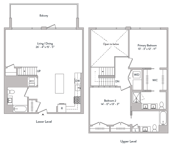 Floor Plan  loft apartment, two bedroom three bathroom, private balcony