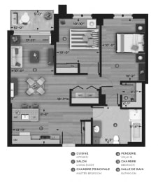 Floor Plan  2 bedroom 1 bathroom apartment floor plan at La Voile Pointe-Claire in Pointe Claire, QC