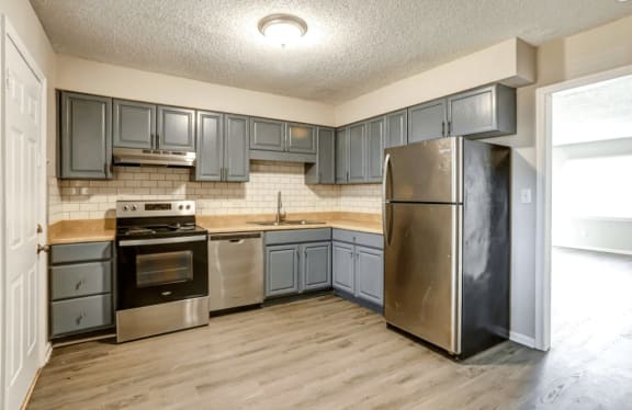 Kitchen and living room at Greenwood Village, North Carolina