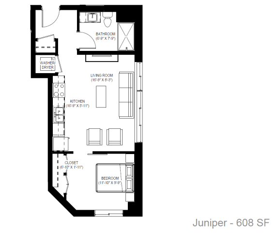 Floor Plan  The Juniper Floor Plan at Bolero Flats Apartments, Minnesota, 55403