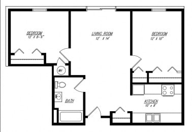  Floor Plan Two Bedroom 738 Sq. Feet