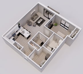 Hartman Style H - 1 bed, 1 bath + den - 3D floor plan