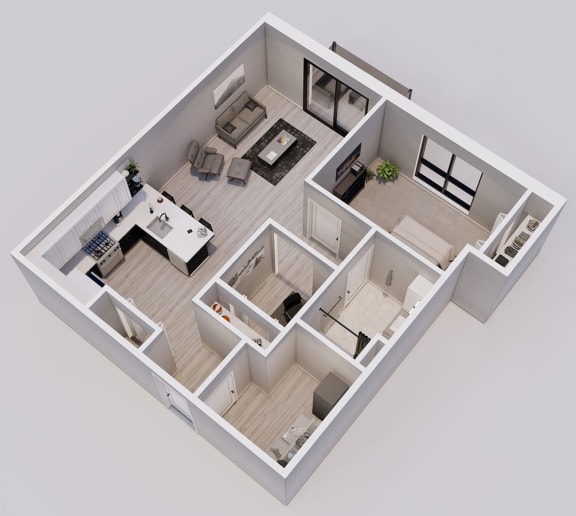 Hartman Style H - 1 bed, 1 bath &#x2B; den - 3D floor plan
