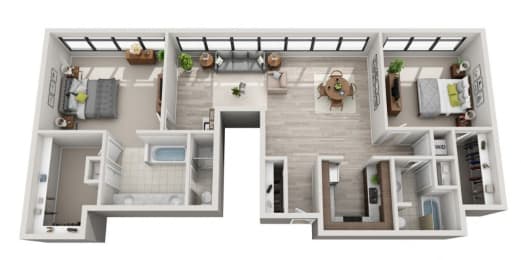 2 Bed 2 Bath Floor Plan with 1,630 Sq. Ft. at The Apartments at Denver Place Apartments in Denver, CO