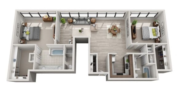 3d 2 bedroom floor plan | The Apartments at Denver Place Apartments in Denver, CO