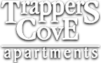 a white logo with the words tapes cove apartments on a black background