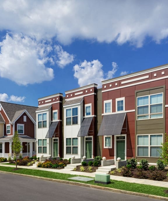 a row of town houses on a street