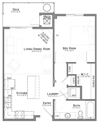 The Flats at Shadow Creek Floorplan - Teal - 1 Bedroom