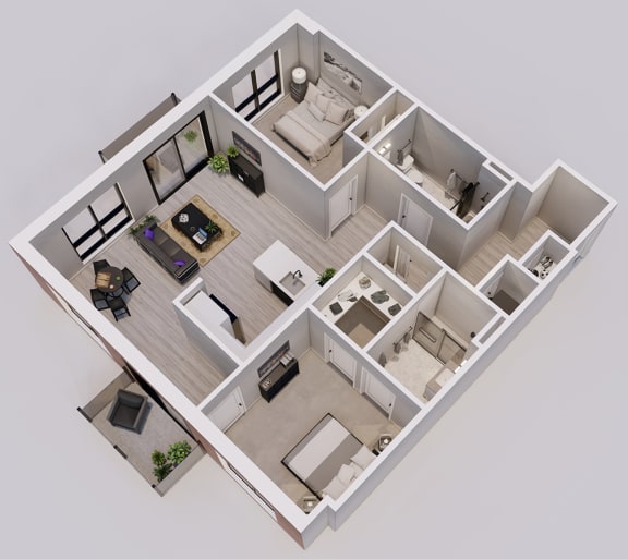 Grande Style A - 2 bed, 2 bath apartment 3D floor plan