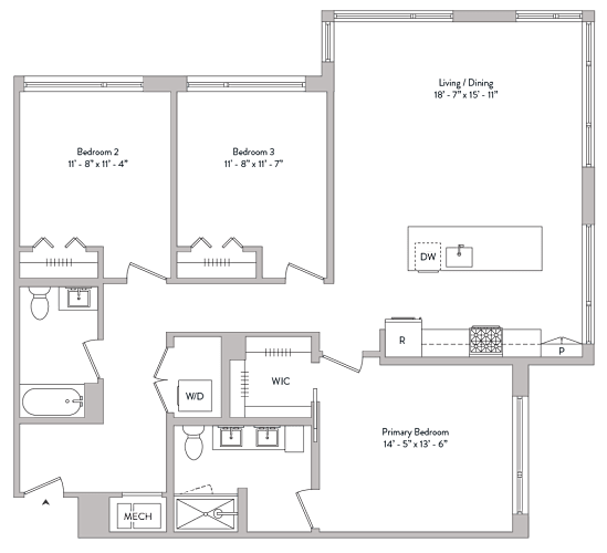 Floor Plan  large three bedroom, walk in closets, custom built ins,
