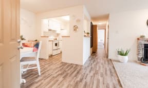 Tacoma Apartments - Monterra Apartments - Entryway, Dining Room, Kitchen, Hallway, Bedroom, and Living Room