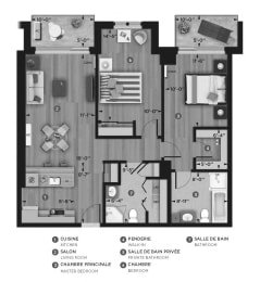 Floor Plan  2 bedroom 2 bathroom apartment floor plan at La Voile Pointe-Claire in Pointe Claire, QC