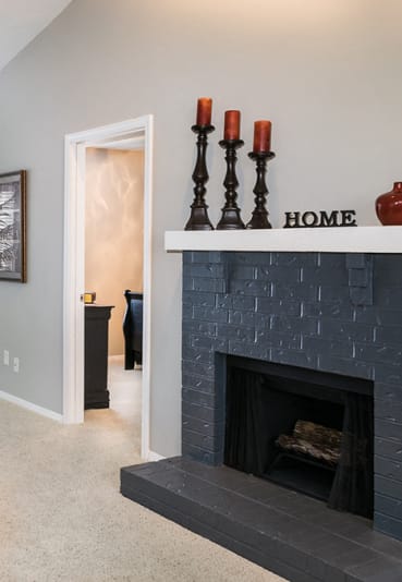 Fireplace in Living Room with Vaulted Ceilings
